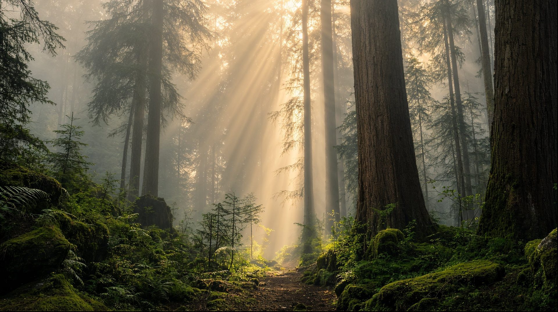 Pacific Northwest old-growth forest, morning light